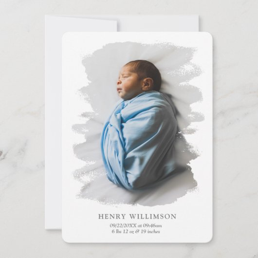 Einfache Pinselstriche Foto Geburtsankündigung Ankündigung (Vorderseite)