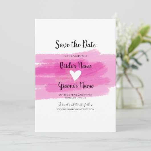 Einfache Pinselstriche und Herz-Hochzeit speichern Save The Date (Stehend Vorderseite)