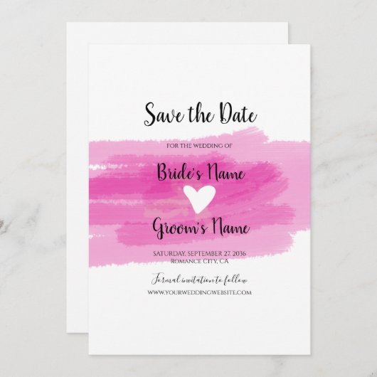 Einfache Pinselstriche und Herz-Hochzeit speichern Save The Date (Vorne/Hinten)