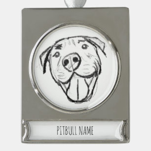 einfache Pitbull-Zeichnung für Hunde-Liebhaber in Banner-Ornament Silber