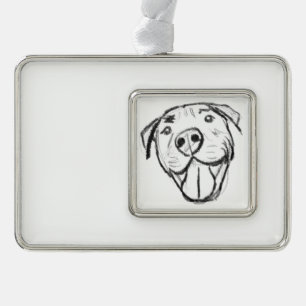 einfache Pitbull-Zeichnung für Hunde-Liebhaber in Rahmen-Ornament Silber