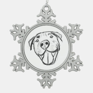 einfache Pitbull-Zeichnung für Hunde-Liebhaber in  Schneeflocken Zinn-Ornament