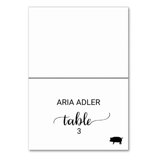 Einfache Platzkarte der Black Schweinefleischgeric Tischnummer (Vorderseite)