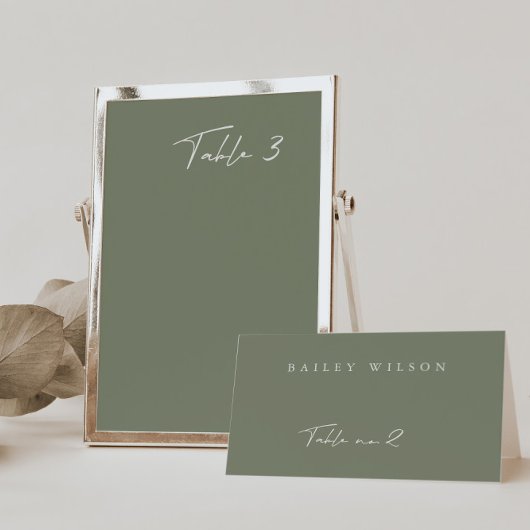 Einfache Platzkarte von Dusty Green Modern Wedding Tischnummer