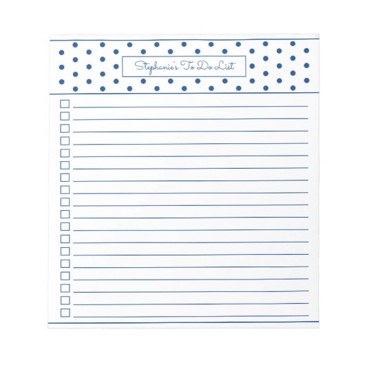 Einfache Polka Dot Blue One Column to Do Checklist Notizblock (Vorderseite)