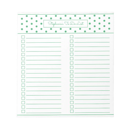 Einfache Polka Dot Green Two Column To Do Checklis Notizblock (Vorderseite)