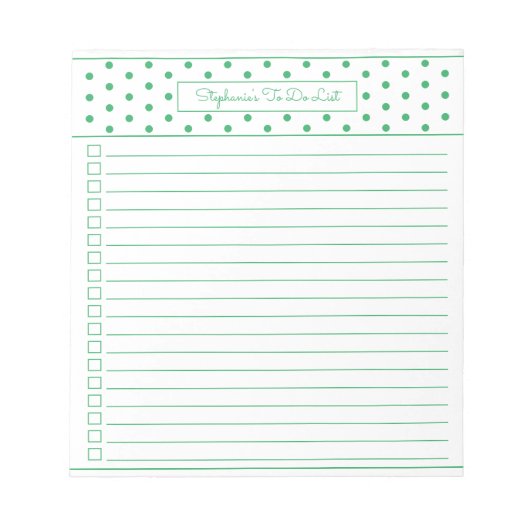 Einfache Polka Dot Grün einer Spalte für Checklist Notizblock (Vorderseite)