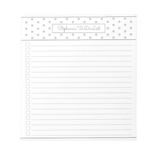 Einfache Polka Dot Light Grey One Column Checklist Notizblock (Vorderseite)