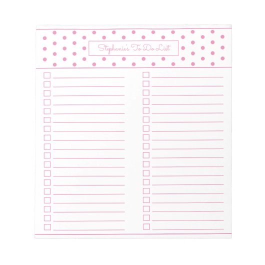 Einfache Polka Dot rosa zwei Spalten für Checklist Notizblock (Vorderseite)