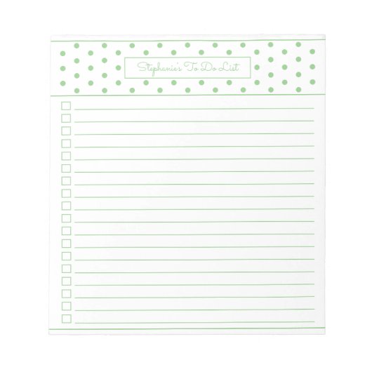Einfache Polka Dot Sage One Column to do Checklist Notizblock (Vorderseite)