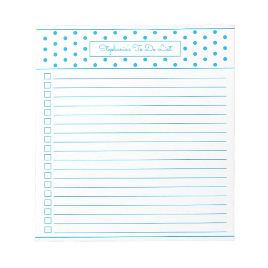 Einfache Polka Dot Sky Blue One Column Checklist Notizblock (Vorderseite)