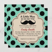 Einfache Polka Dots Mustache Little Man Babydusche Einladung (Vorne/Hinten)