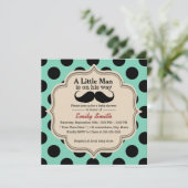 Einfache Polka Dots Mustache Little Man Babydusche Einladung (Stehend Vorderseite)
