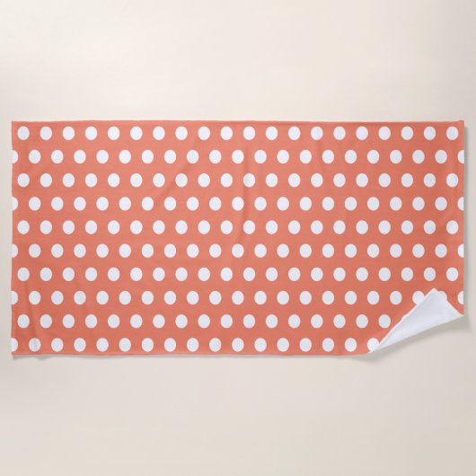 Einfache Polka Dots Orange und Weiß Strandtuch (Vorderseite)