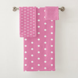 Einfache Polka Dots Rosa und Weiß Badhandtuch Set