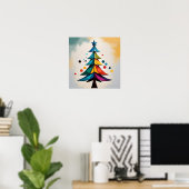 Einfache Pop-Art geometrischer Weihnachtsbaum und Poster (Heimbüro)