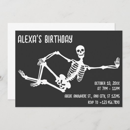 Einfache Pose Skelett Geburtstag halloween Einladung (Vorne/Hinten)