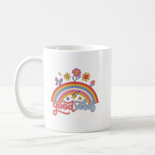 Einfache Positive Wiedergabe der Retro-Regenbogen- Kaffeetasse (Links)
