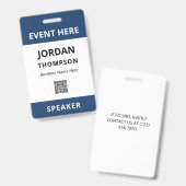 Einfache praktische, dunkelblaue QR-Code-Ereignis- Ausweis (Vorder- & Rückseite)