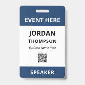 Einfache praktische, dunkelblaue QR-Code-Ereignis- Ausweis (Vorderseite)