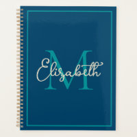 Einfache Preppy Navy Aquamarin und Creme Monogram