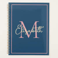 Einfache Preppy Navy Pink und Creme Monogram