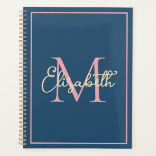 Einfache Preppy Navy Pink und Creme Monogram Planer