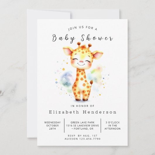 Einfache Printable Giraffe Babydusche Einladung (Vorderseite)