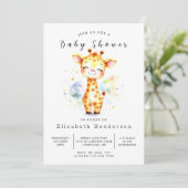 Einfache Printable Giraffe Babydusche Einladung (Stehend Vorderseite)