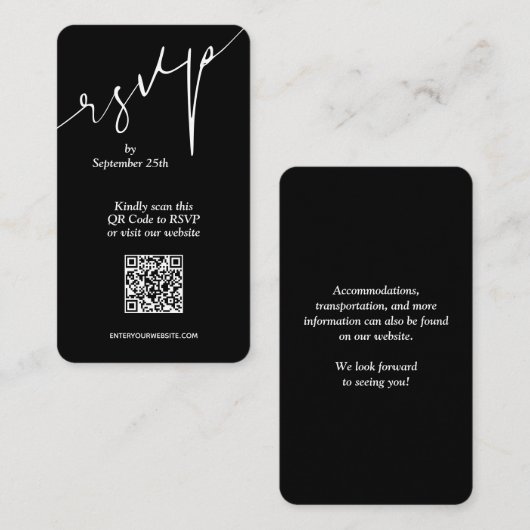 Einfache QR Code Black Wedding Begleitkarte (Vorne/Hinten)