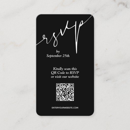 Einfache QR Code Black Wedding Begleitkarte (Vorderseite)