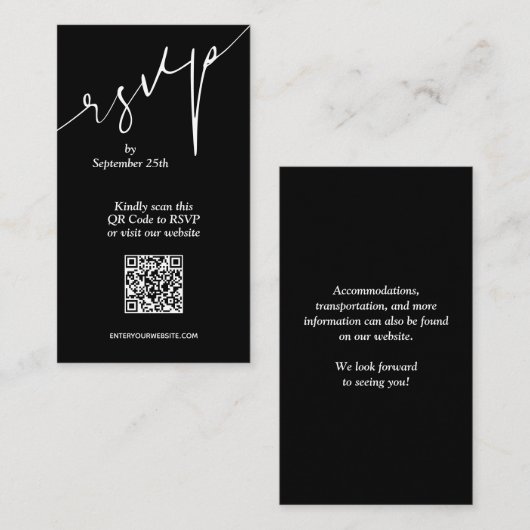Einfache QR Code Black Wedding Begleitkarte (Vorne/Hinten)