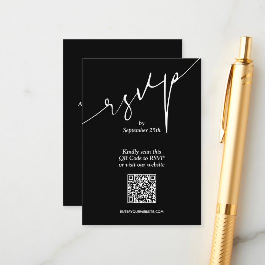 Einfache QR Code Black Wedding Begleitkarte (Vorderseite/Rückseite Beispiel)