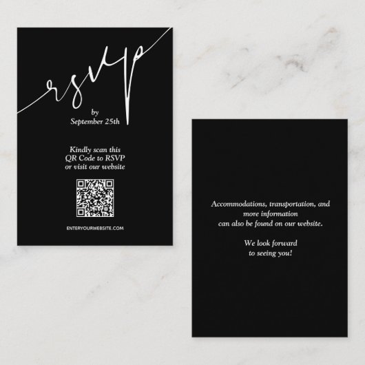 Einfache QR Code Black Wedding Begleitkarte (Vorne/Hinten)