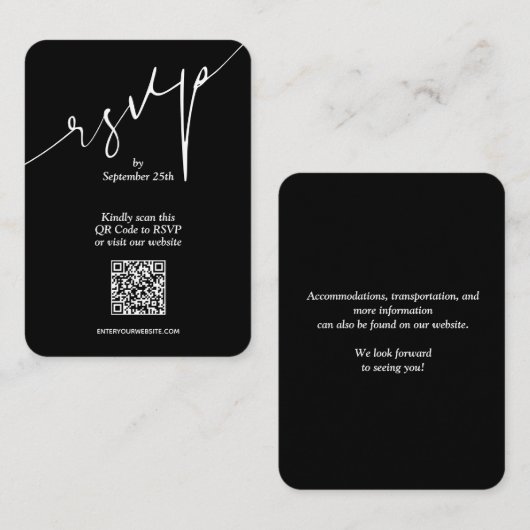 Einfache QR Code Black Wedding Card Begleitkarte (Vorne/Hinten)