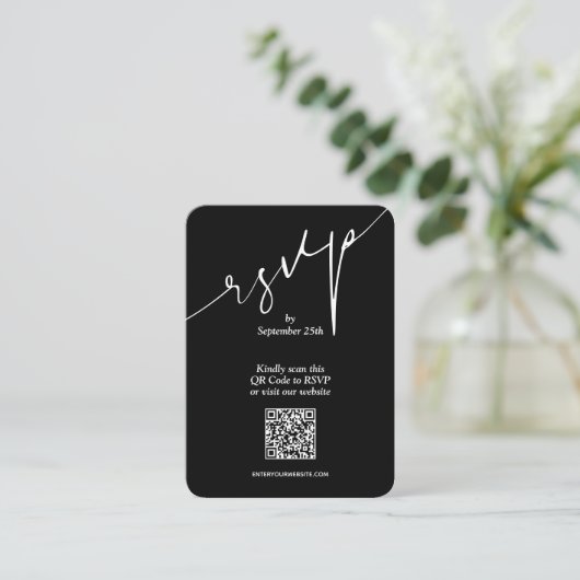 Einfache QR Code Black Wedding Card Begleitkarte (Stehend Vorderseite)