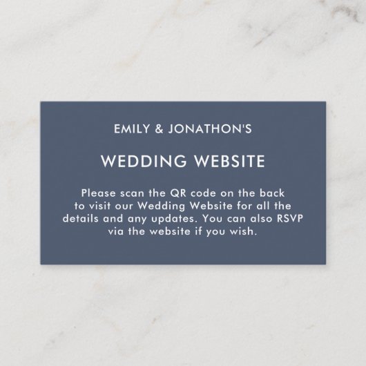 Einfache QR Code Dusty Navy Blue Wedding Website Begleitkarte (Vorderseite)