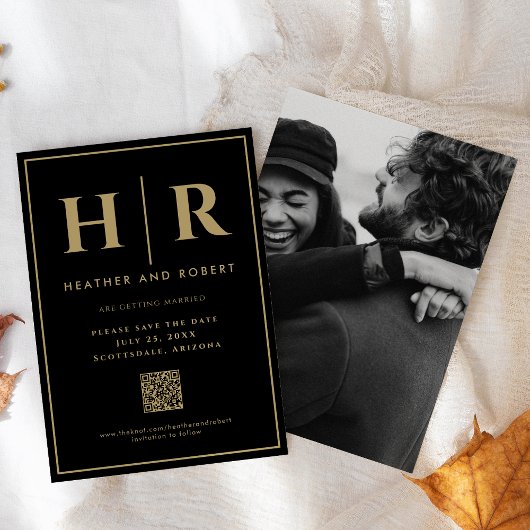 Einfache QR-Code für das Hochzeitsmongramm Black G Save The Date