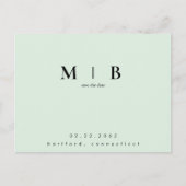 Einfache QR-Code für Monogramm-Minze Save the Date Postkarte (Vorderseite)