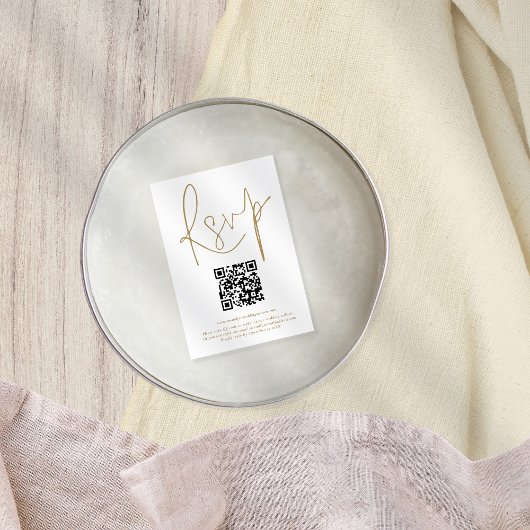 Einfache QR Code Gold Script Hochzeit RSVP Karte