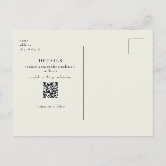 Einfache QR Code Hochgelb Save the Date Postkarte (Rückseite)