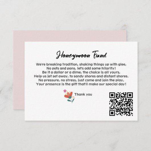 Einfache QR Code Honeymoon Fund Anfrage Hochzeit Begleitkarte (Vorne/Hinten)