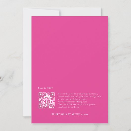 Einfache QR Code Hot Pink Wedding Einladung (Rückseite)