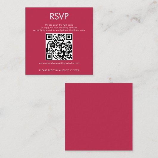 Einfache QR Code Magenta Wedding RSVP Begleitkarte (Vorne/Hinten)
