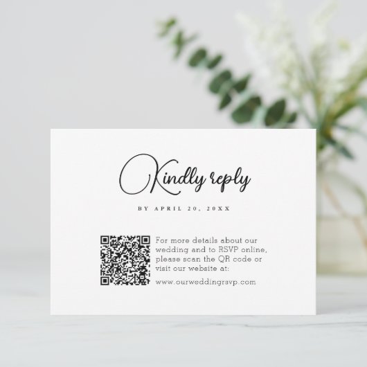 Einfache QR Code Moderne Hochzeit RSVP Karte (Stehend Vorderseite)