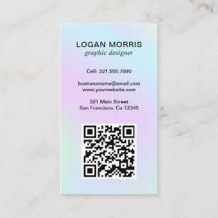 Einfache QR Code Pastell Holographic Modern Visitenkarte