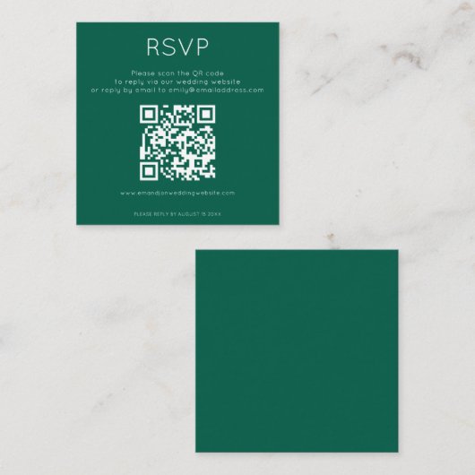 Einfache QR-Code Smarald Wedding RSVP Begleitkarte (Vorne/Hinten)