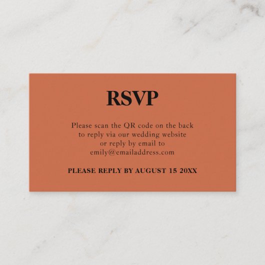Einfache QR Code Terracotta Wedding RSVP Begleitkarte (Vorderseite)
