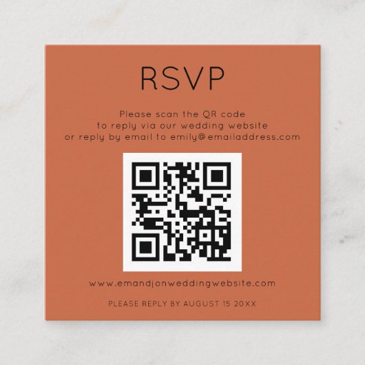Einfache QR Code Terracotta Wedding RSVP Begleitkarte (Vorderseite)