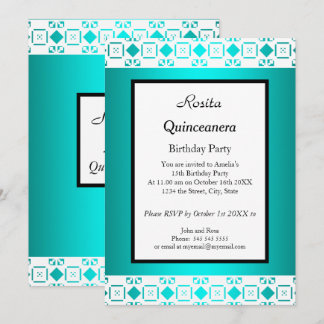 Einfache Quinceanera Türkis Weiße Geburtstagsfeier Einladung